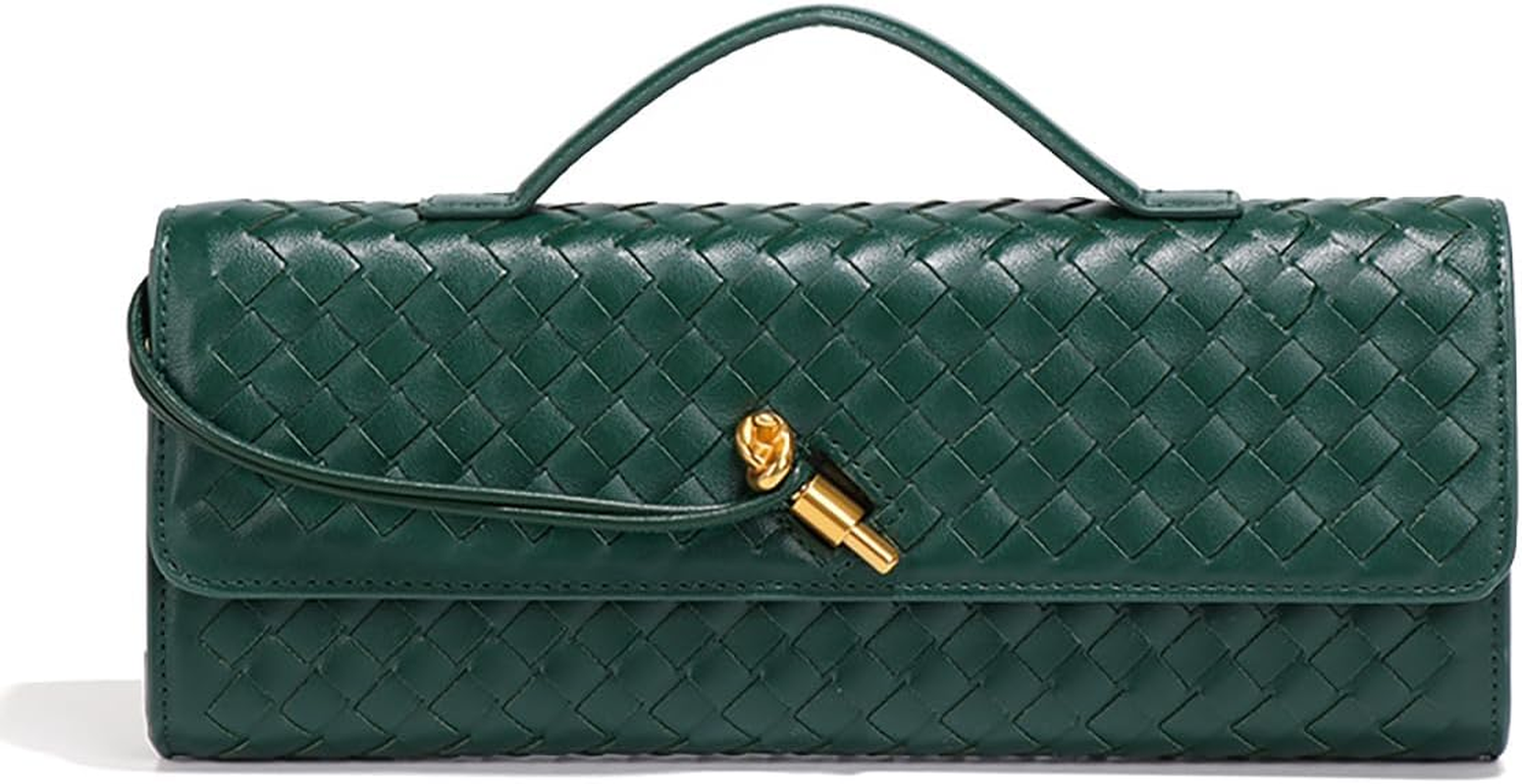 Woven Handbag for Women Fashion Evening Shoulder Bag PU Leather Handmade Clutch