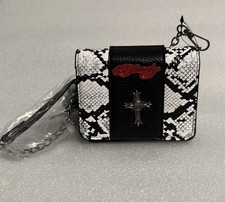 Ed Hardy Black White Snakeskin Micro Organizer Crossbody