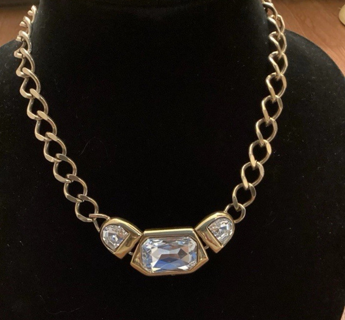 Rare Vintage Napier Gold Tone Swarovski Crystal Nightlights Necklace Wedding