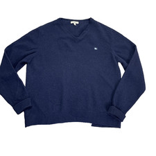 BURBERRY London Mens Dark Blue Long Sleeve Merino Wool V Neck Sweater Size XL