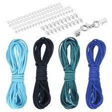 4 Pcs Faux Leather Cord for Art Craft, Blue Series
