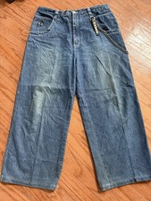 Vtg Y2K OTB Wide Leg Jeans Chain Embroidered Sz 36x32 JNCO Style