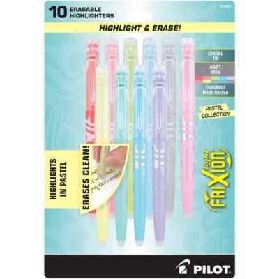 Pilot 10pk Light Pastel Erasable Highlighters Chisel Tip Colorful Inks