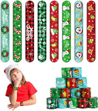 48Pcs Christmas Slap Bracelets  Xmas Slap Wristbands Assorted Pattern Snap Wristb