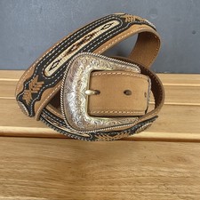 Nocona Men's Size 46 Western Leather Belt Southwest Inlay Interchangeable Buckle