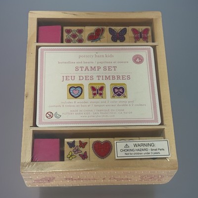 Pottery Barn Kids Wooden Stamp Set Butterflies Hearts Melissa & Doug NEW OS