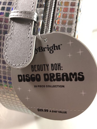 Disco Dreams. Beauty Box Round Hologram Zipper Mirror Handle New - Picture 7 of 13