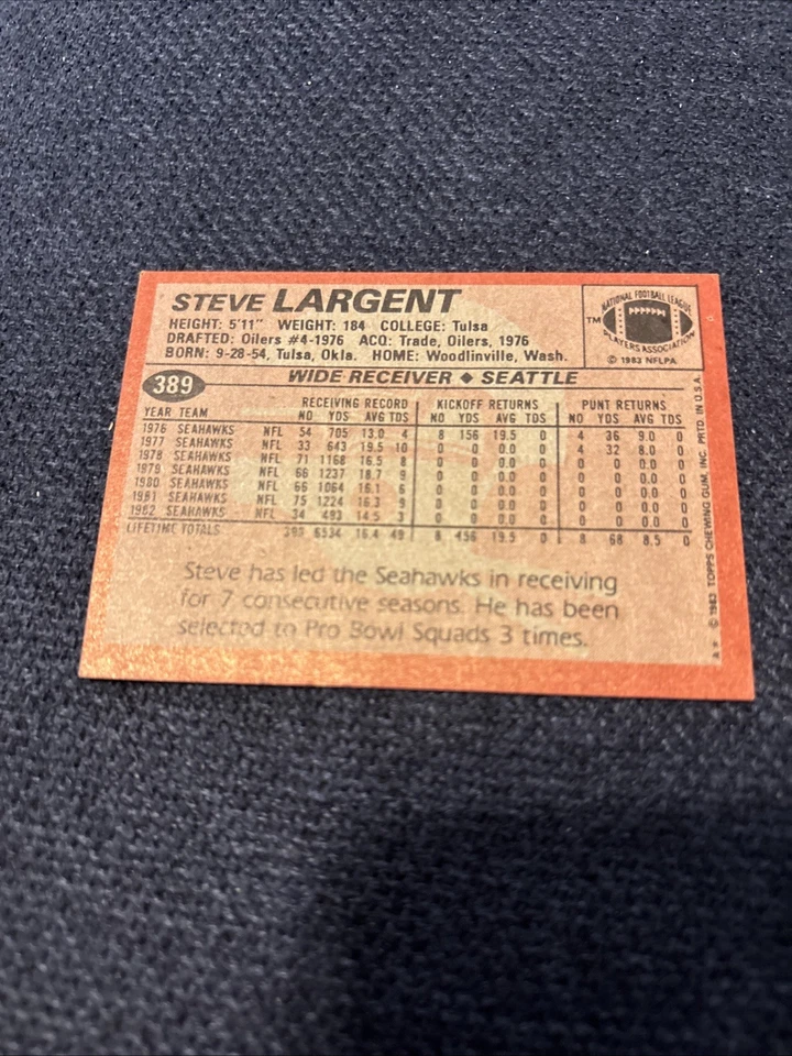 1983 Topps - Steve Largent #389 - Image 2 of 2
