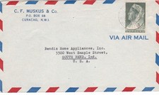 Curacao Willemstad 1947 Cvr to South Bend IND USA 12½c Rate