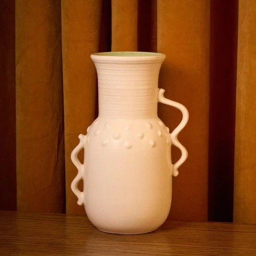 Vintage Red Wing ceramic vase 1209 white and green asymmetrical