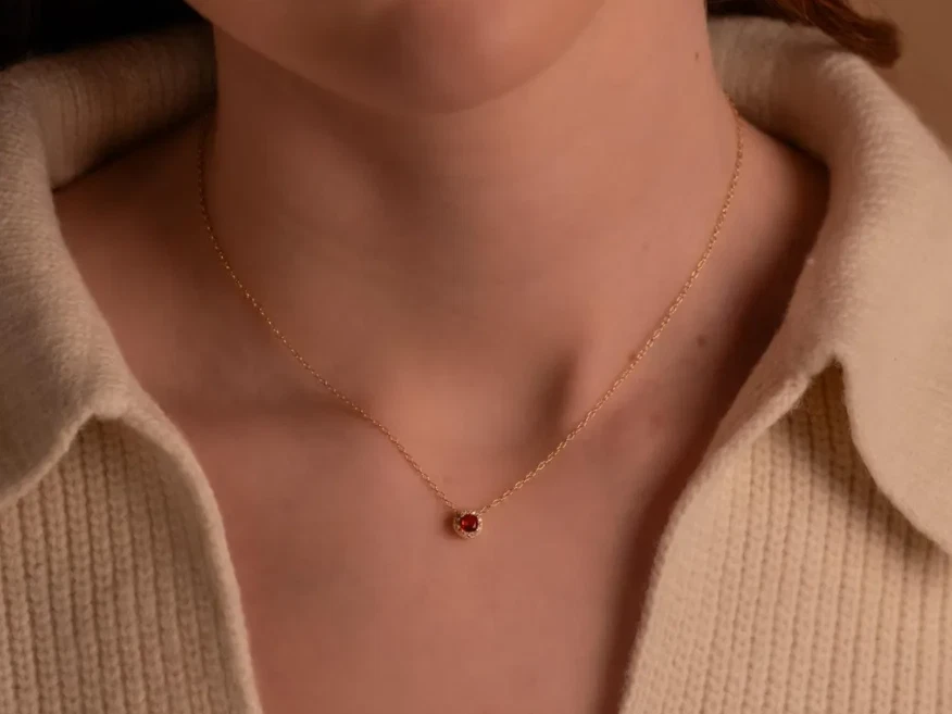 Tiny Minimalist Red Ruby Necklace 925Silver Ruby pendant Birthday Gift For Girls - Image 3 of 4