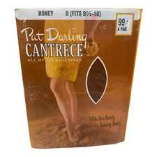Vtg Pat Darling Cantrece Nylon Seamless Sheer Stockings Honey B Fits 9 1/2-10