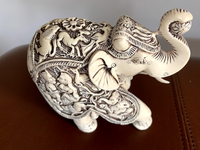 Hand Made Sculpture India Elephant Figurine - Marble Dust -  Original Box