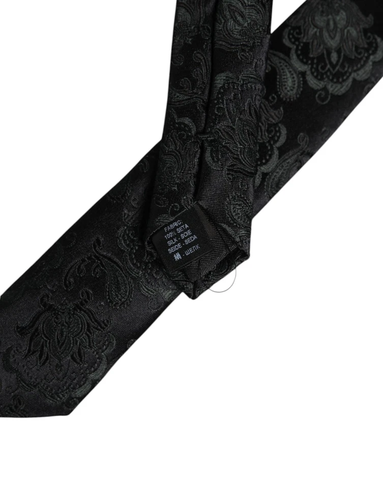 Auténtica corbata Dolce & Gabbana verde oscuro floral seda cuello ajustable para hombre Foto 4 de 4