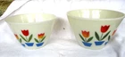 SET (2) Vintage Oven Ware Fire King Ivory Tulip Nesting Mixing Bowls Milk Glass