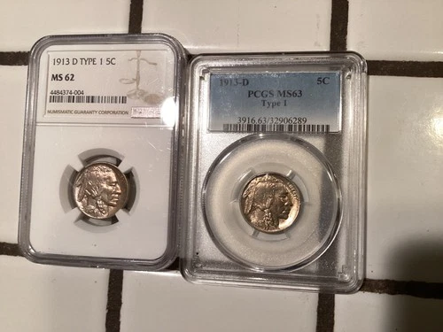 1913-D Buffalo Nickels PCGS/NGC MS-63/62