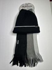 Kenneth Cole Reaction Men  s Knit Beanie Hat  Color block Scarf Winter Set NWT