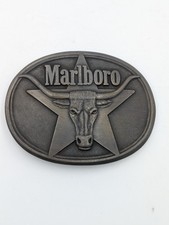 Vtg Marlboro Solid Brass Belt Buckle Philip Morris 1987 Texas Longhorn,Star MINT