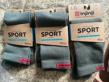  3 PAIRS Mens Small Size 5-7.5 - INJINJI Mid Crew Toe Socks PINE Running NEW