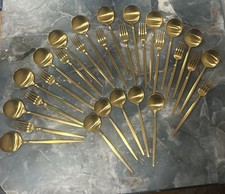   Modern Gold Stainless Steel Flatware Set   29 Pieces  