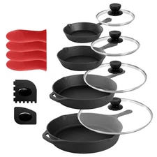Megachef Mcci-7400 13 Piece Cast Iron Skillet Set Tempered Glass Lids And