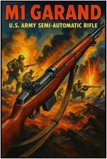 M1 GARAND RIFLE POSTER - WWII US ARMY MILITARY HISTORY VINTAGE WAR ART