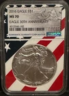 2016 30th Anniversary Silver American Eagle MS70 Flag Core
