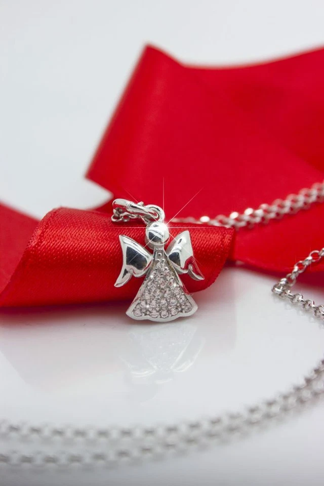 Ciondolo Angelo Custode in argento 925 con pavè di zirconi bianchi + collana - Immagine 3 di 4