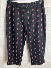 Women’s Next Black Linen Mix Pattern Cropped Trousers Size 12 Petite Leg 22”