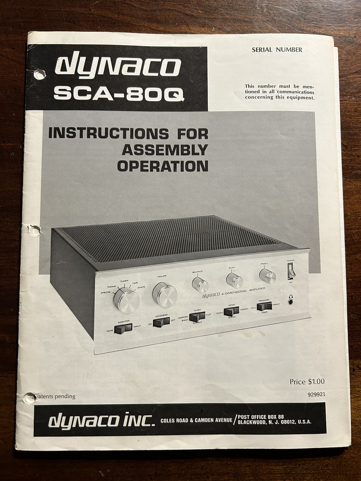 Dynaco SCA-80Q 4-Dimensional Amplifier Amp Instructions Assembly Operation OEM