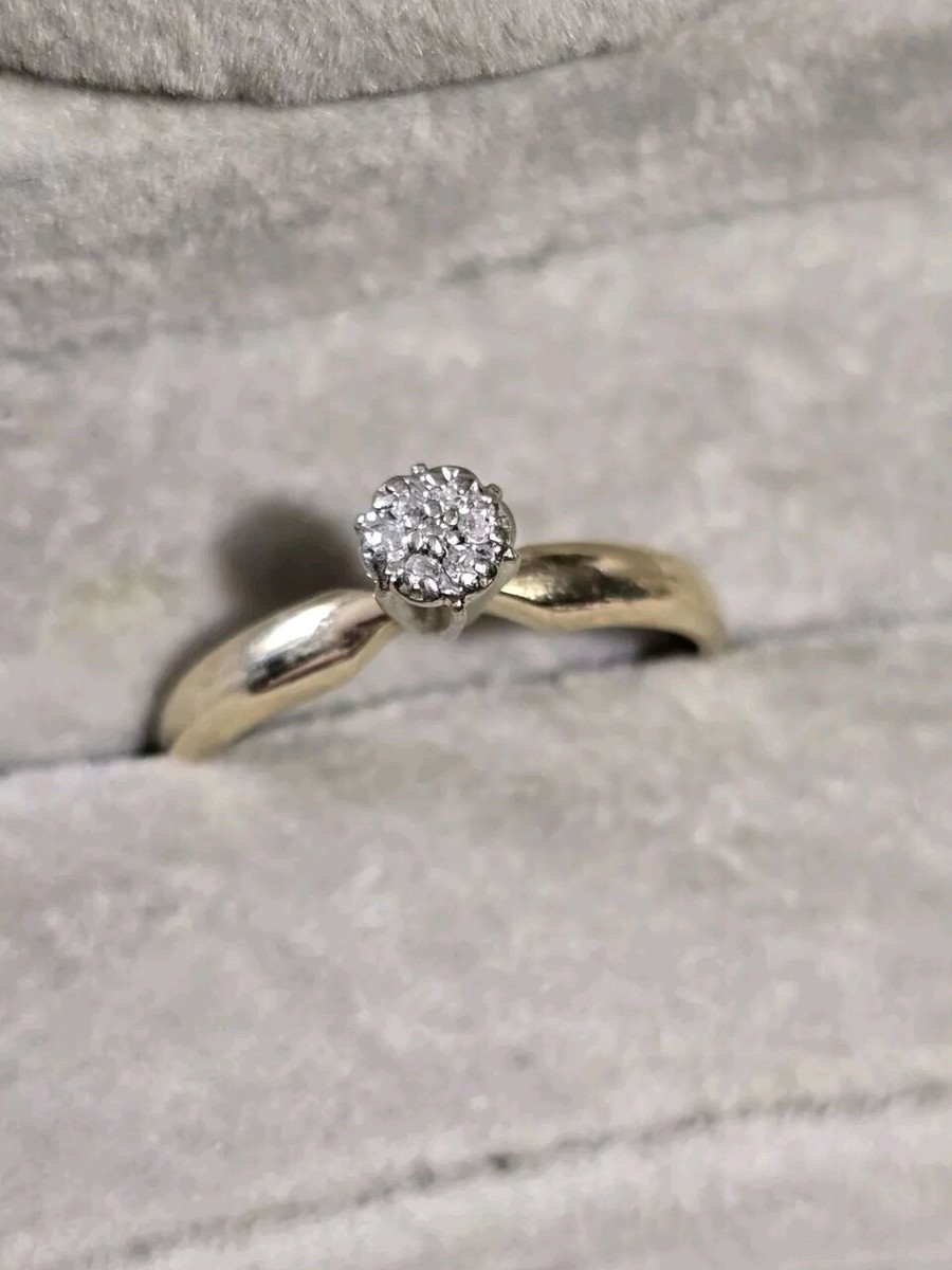 10k Yellow gold pre promise Engagement Flower Cluster ring Vintage A153