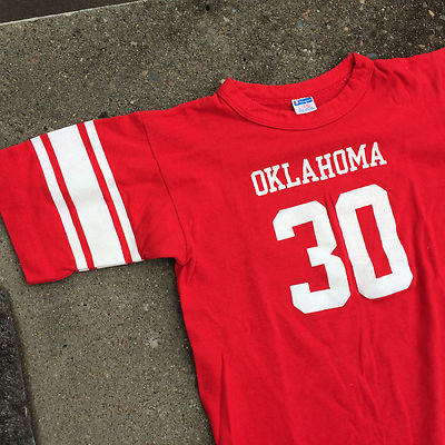 Rare Vintage NOS Champion Blue Bar Oklahoma Football T Shirt