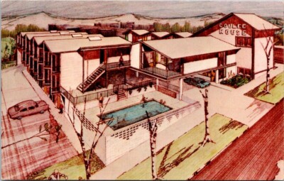 Coulee House Motel Dam WA Artist Rendering Aerial View Washington postcard JP2