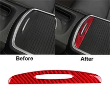 For Dodge Charger 2015+ Red Carbon Fiber Water Cup Holder Lid Pusher Cover Trim