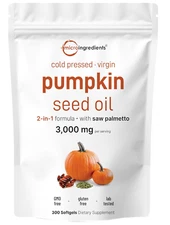 Pumpkin Seed Oil with Saw Palmetto, 3,000Mg per Serving, 300 Softgels | Cold ...