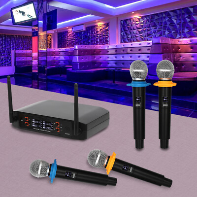 Wireless Microphone System 4 Channel Pro Audio UHF 4 Handheld Dynamic Mic Party