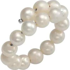 Sterling Silver Cultured White Freshwater Pearl Flexible Ring 4-5mm AA Pearls