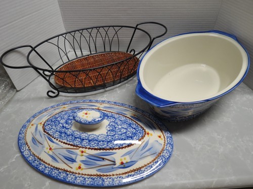 Casseruola 2 quarti ovale 12" coperta Temptations forno vecchio mondo blu con ripiano - Foto 5 di 11