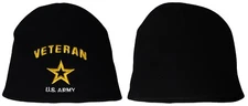 U.S. Army Star Veteran Black Embroidered Beanie Skull Cap Hat