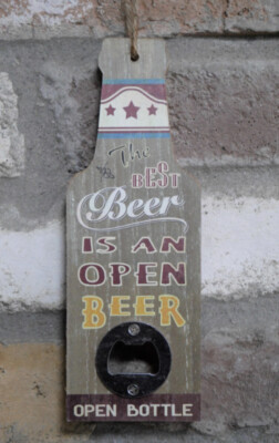Bestes Bier ist ein offenes Bier'''' Holzflaschenöffner mit Hängeschleife und Patina