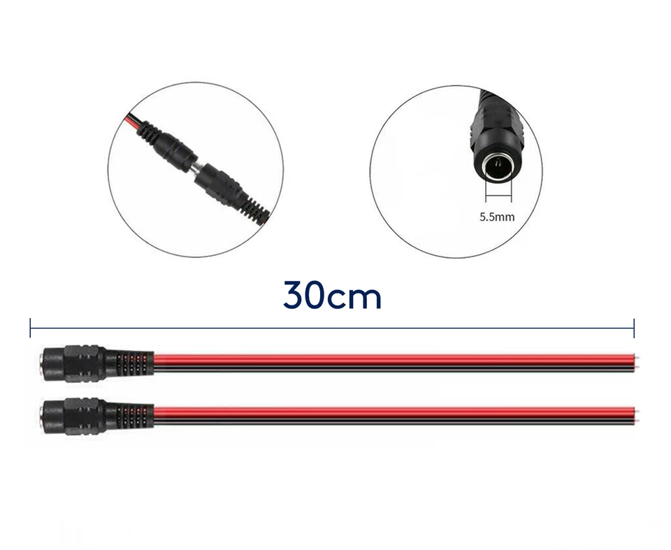 DC Power Pigtail Cable Plug 18AWG 2.1mm x 5.5mm 12V 5A Female Connector Pack Lot - Image 3 of 4