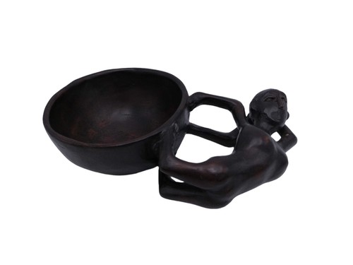 African Bowl with Lady Handle Rare Design