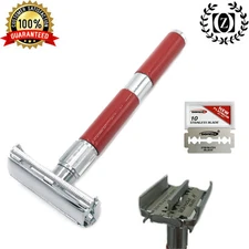 DELUXE DOUBLE EDGE BUTTERFLY OPENING SAFETY RAZOR + 10 FREE BLADES RED