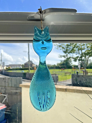 VINTAGE 70ER JAHRE SCHWEDISCHE GRANNA GLASBRUK GLAS KATZE SONNENFÄNGER FENSTERBEHANG ORNAMENT