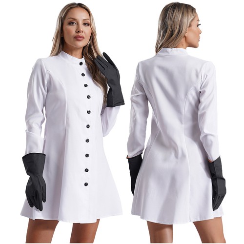 Women Lab Coat Button-up Uniform Party Doctor Costume Cosplay Set Scientist - Picture 2 of 20