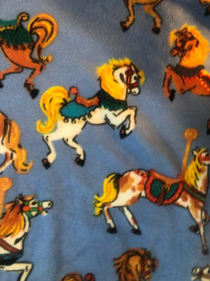 Carousel Horses Hand tied fleece throw blanket Blue With Turquoise - Image 3 of 4