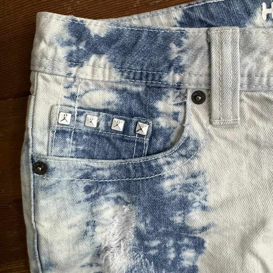 Vintage Y2K Acid Wash Ripped Cutoff Low Rise Jean Shorts Micro Denim Fairy S - Image 4 of 4
