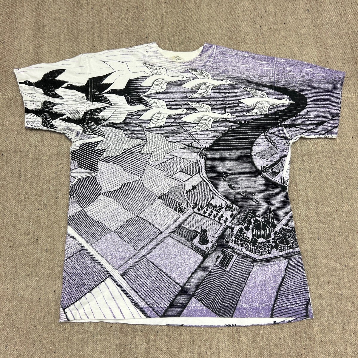 Vintage Mc Escher Shirt Mens XL Purple 1990s Andazia All Over 
