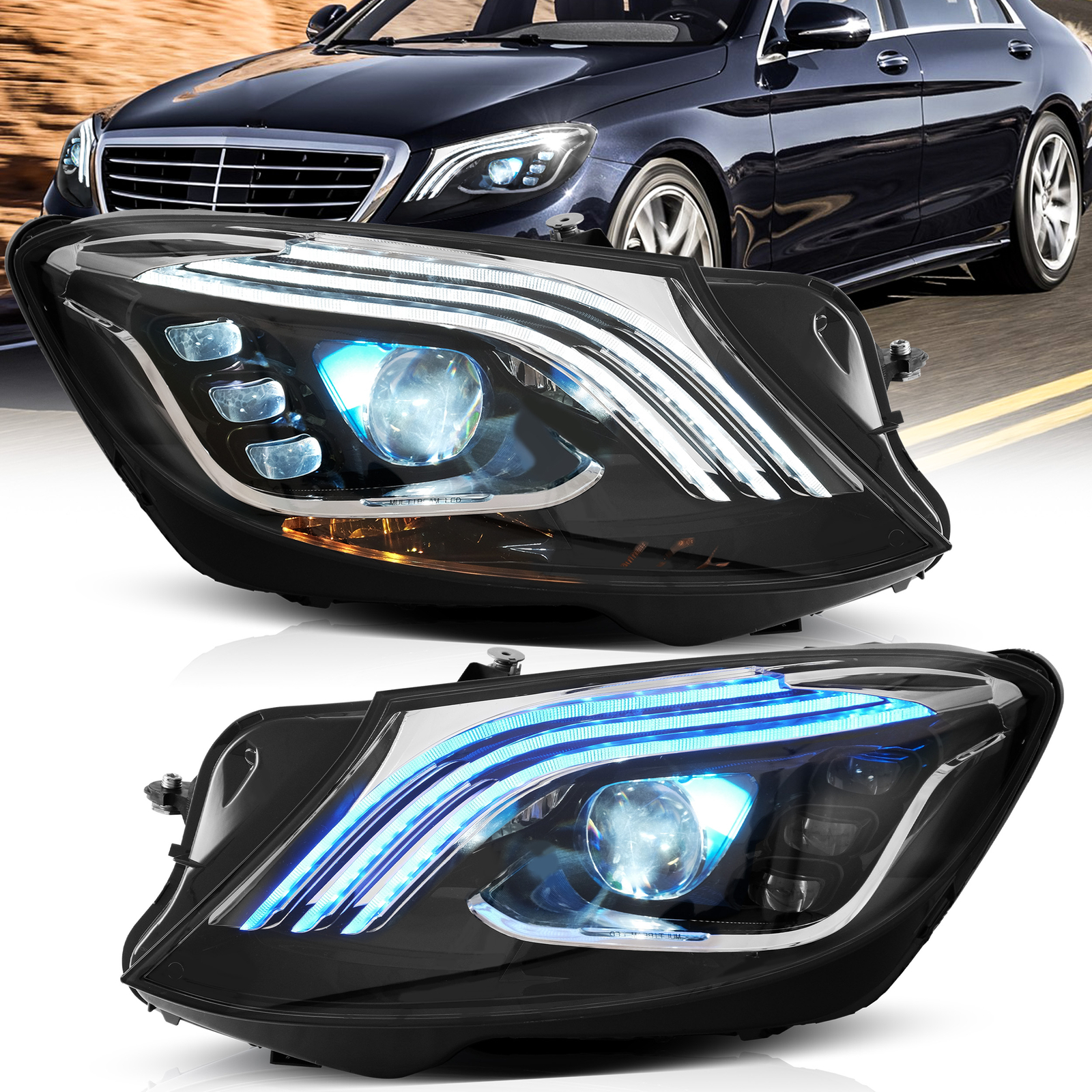 Upgrade Headlights FULL LED Headlights Upgrade 2018+ OE Style DRL For 2014-17 Mercedes ...