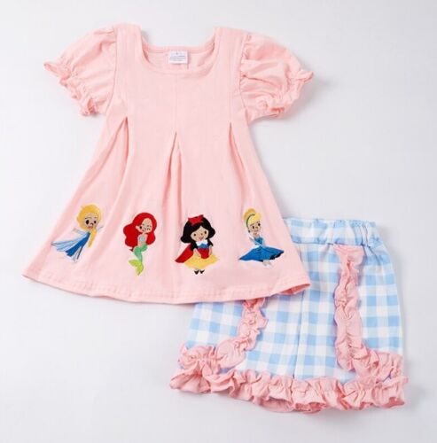 NEW Princess Elsa Ariel Snow White Cinderella Girls Boutique Tunic Shorts Outfit - Picture 1 of 7